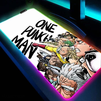 Billentyűzet Egérpad RGB One Punch Man egér szőnyeg anime Nagy játék Egérpad Gamer billentyűzet párnák LED játék HD Print billentyűzet szőnyeg