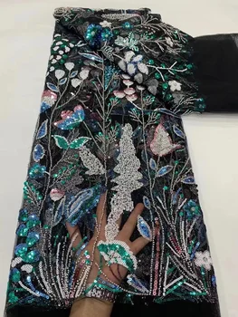 Luxus nigériai nehéz gyöngyös csipke szövet Luxus Dubai francia tüll hímzés flitterek Csipke estélyi ruhához Menyasszonyi szövetek