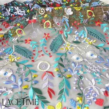 Virág hímzés citromos gézszövet esküvői ruha Negerian hálós szövet DIY kézzel készített függöny textil 1 yard