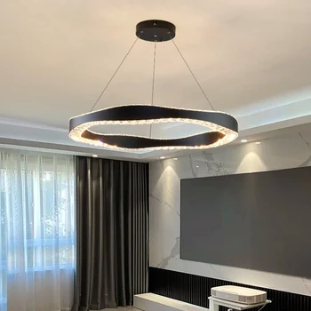 Fekete körgyűrű Nappali csillár Modern luxus kristály függőlámpa Étkező lámpa Villa konyha Sziget függő lámpa