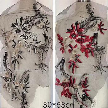 4Pieces Kiváló esküvői hímzés Virágok csipke rátétfolt Flitterek Menyasszonyi esküvői ruha DIY kiegészítők Új