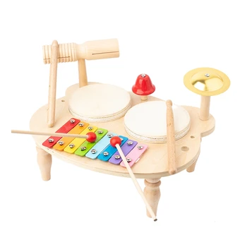 1Set Gyerek hangszerek Érzékszervi játékok Gyerekdob ütőhangszerek készlet Fa játék
