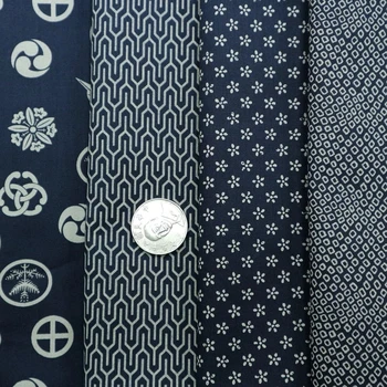 Japán stílusú pamutszövet kék színű nyomtatott kézzel készített patchwork anyag táska/asztalterítő DIY szövet ruhaszövet