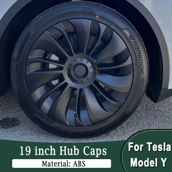 Tesla Model Y esetében 19 hüvelykes dísztárcsa Keréktárcsa dísztárcska Szénszálas stílus Különböző autó külső gumiabroncs-módosító alkatrészek