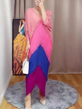 Ansman Miyake rakott 2023 tavasz Új rojtos ruha Sokoldalú, csúcskategóriás temperamentumú divat színegyeztetés közepesen hosszú stílusú folt