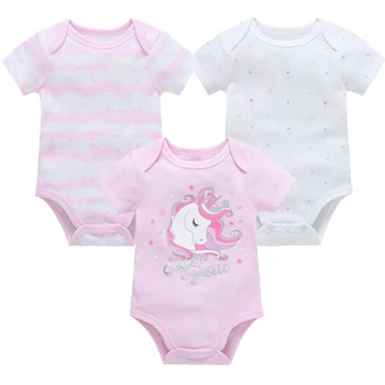 Kavkas Kislány ruhák rózsaszín Egyszarvú nyomtatás3Db/Lot Nyári hercegnő pamut jumpsuit Gyerek ruházat bodyk babáknak