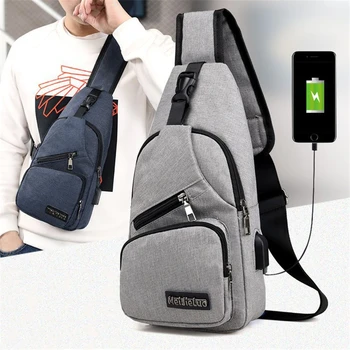 Férfi válltáskák USB töltő crossbody táskák Férfi lopásgátló multifunkciós mellkastáska Iskolai rövid utazás futárok táska