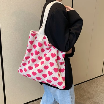 Szív mintás kötött női táska Y2K ökotáska Koreai vásárló horgolt kötél válltáska Kötött kézitáska Elegáns diák oldaltáska