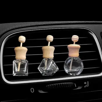 Üveg+fa autó parfümös üveg medál Autó dekoráció medál átlátszó aromaterápiás üvegpalack autó illat diffúzor autó