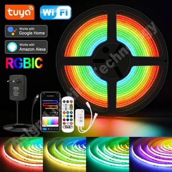  RGBIC COB LED szalag fény 24V DC címezhető RGB rugalmas LED szalag 720LEDs / m COB fény távoli / Bluetooth / Tuya WiFi vezérléshez