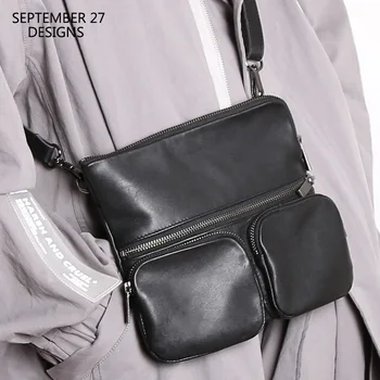 Satchels táska Valódi bőr Luxus kézzel készített Unisex Small Messenger Crossbody táska Marhabőr alkalmi vállcsomag
