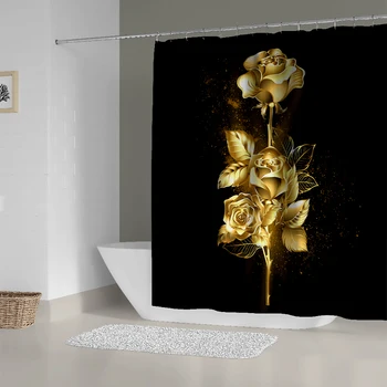 Golden Rose zuhanyfüggöny szett zuhanyfüggöny Fürdőszoba dekoráció műanyag kampóval alkalmas otthoni szállodai gépmosó függöny