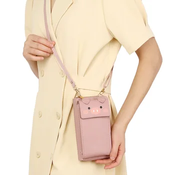 Új női aranyos malac mobil táskák Női pénztárca cipzár Női kártyatartók Hosszú vállú kereszttest táska Hölgy pénztárcák