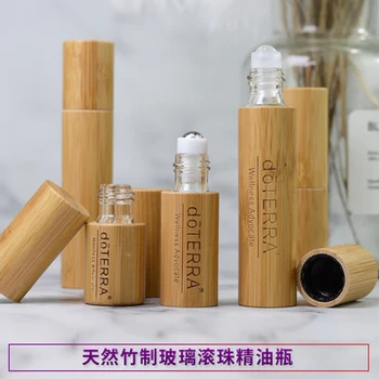 3 ml 5 ml 10 ml-es parfümös palackok Természetes bambuszfa üveg tekercs palackokra bambusz fedéllel Fém henger Essential henger palackokon