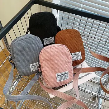 Új egyszerű kis crossbody táskák nőknek Kordbársony egyszínű mini Messenger táska Koreai stílusú lányok telefontáskák pénztárcák