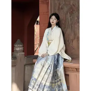 Elegantb Új kínai stílusú lóarcszoknya naponta továbbfejlesztett Hanfu retro szoknya kétrészes női nyári kínai hanfu ruha