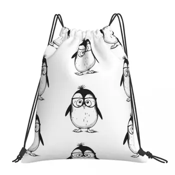 Aranyos és merész rajzfilm pingvin hátizsák hordozható húzózsinóros táskák Húzózsinóros csomag zseb sporttáska könyvtáskák férfinak nő