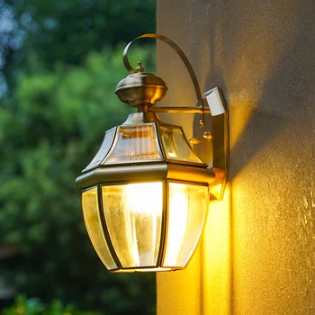 Retro kültéri fali világítás Kültéri udvari világítás vízálló fali lámpa Tájkép fény E27 utcai fali lámpa Villa réz lámpa