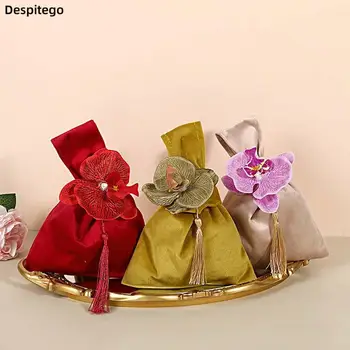 Ins bársony csomó Kézitáska Virág bojt csuklótáska Koreai ünnepi cukorzsák Tote táska mellény alakú Nagy kapacitású esküvői cukorka táska