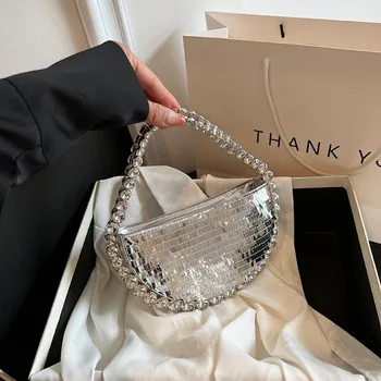 Vintage kerek gyémánt lánc fényes estélyi táskák - nők Luxus kézitáskák pénztárcák 2023 Új tervező női táska Kiváló minőségű
