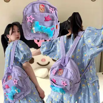 koreai Preppy stílusú diák Mini aranyos iskolai hátizsák 2023 Új Y2k Bear Star esztétikus édes lány hátizsák Mochilas Para Mujer